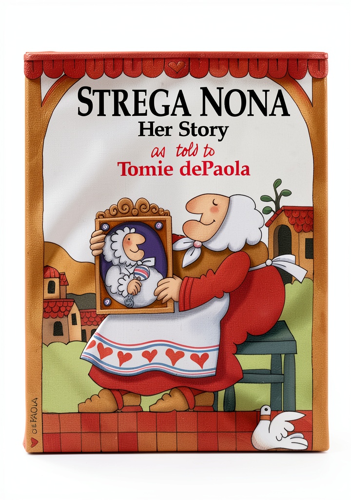 Strega Nona book cover showing colorful illustrations for children