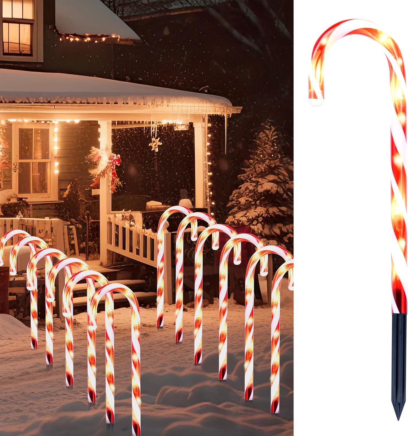 Joiedomi Candy Cane Pathway Markers lighting a festive walkway
